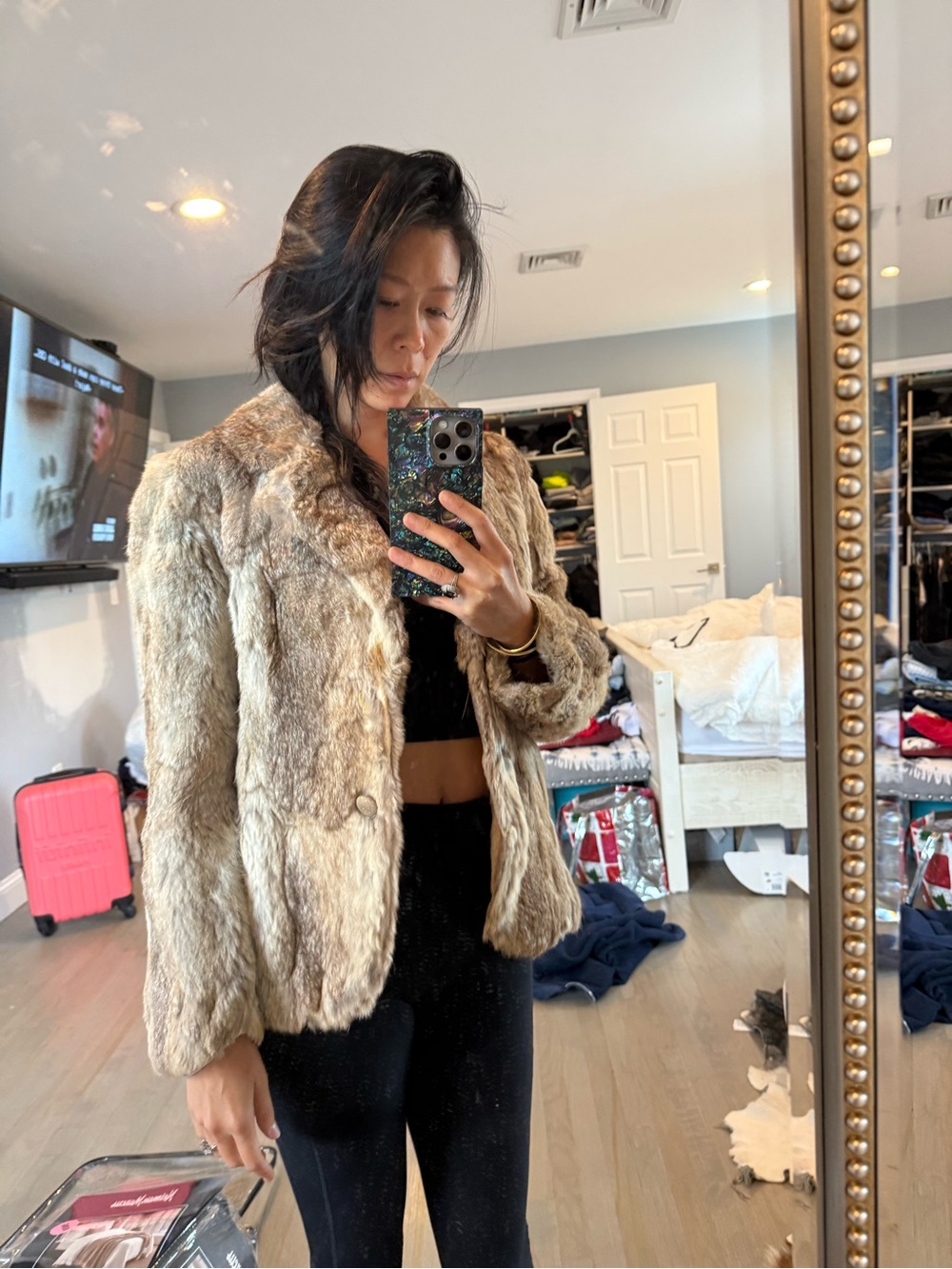 Genuine Rabbit Fur Taupe Women's Jacket - Stylish Short Coat